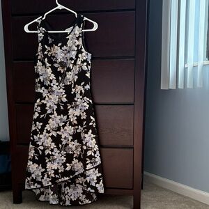 White House Black Market Black and White Floral High Low Dress